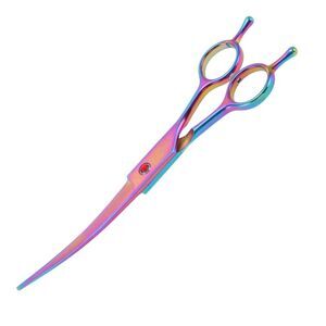 Dog Grooming Ergonomic Handle Stainless Steel Upper Bend Scissors Iridescent